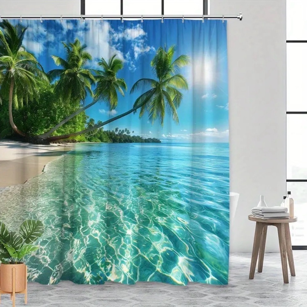 Paradise Beach Palm Tree Shower Curtain - Picture 2 of 6